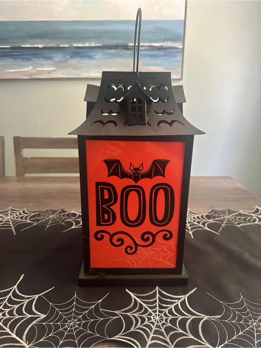 Halloween 'BOO' Decorative Lantern - Black and Orange